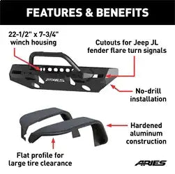 ARIES 2082096 - TrailChaser Jeep Wrangler JL Front Bumper with Fender Flares (Option 8)