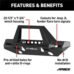 ARIES 2082099 - TrailChaser Jeep Wrangler JL, Gladiator Aluminum Front Bumper (Option 9)