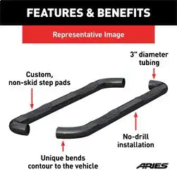 ARIES 209019 - 3 Round Black Steel Side Bars, Select Nissan Frontier, Suzuki Equator