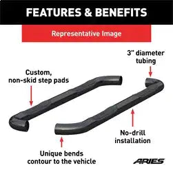 ARIES 209045 - 3 Round Black Steel Side Bars, Select Ford Bronco 4 Doors