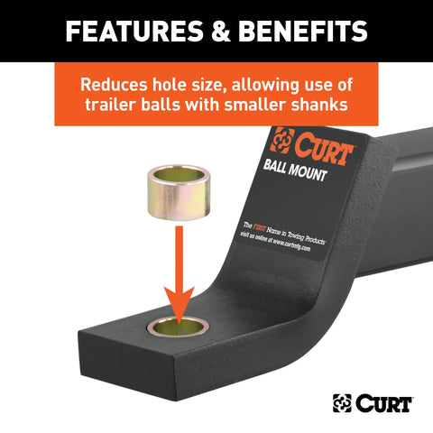 CURT 21201 Trailer Ball Reducer Bushing (From 1-1/4 to 1 Stem, Packaged)