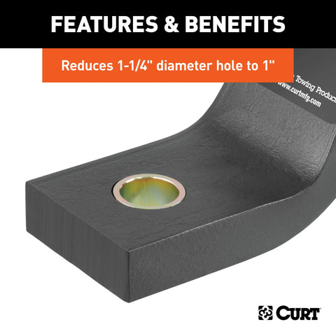 CURT 21201 Trailer Ball Reducer Bushing (From 1-1/4 to 1 Stem, Packaged)