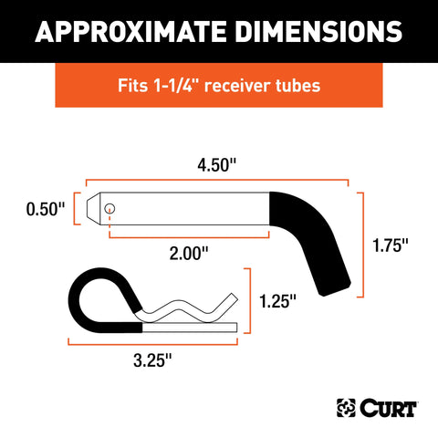 CURT 21411 1/2 Hitch Pin (1-1/4 Receiver, Zinc with Rubber Grip, Packaged)