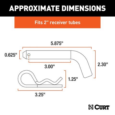 CURT 21500 Trailer Hitch Pin & Clip, 5/8-Inch Diameter, Fits 2-Inch Receiver
