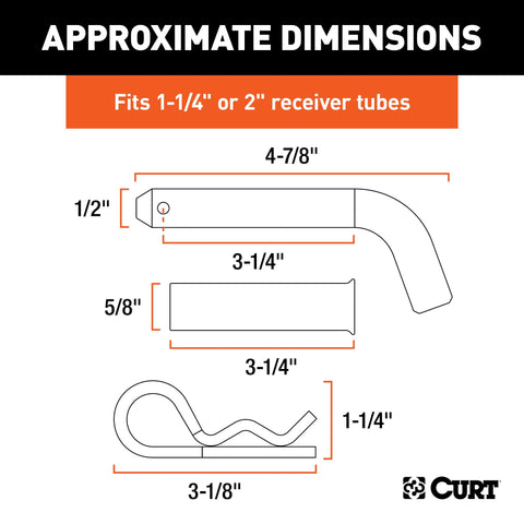 CURT 21502 1/2 Hitch Pin with 5/8 Adapter (1-1/4 or 2 Receiver, Zinc, Packaged)