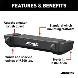 ARIES 2156001 - TrailCrusher Jeep Wrangler TJ Steel Front Bumper, 9.5K