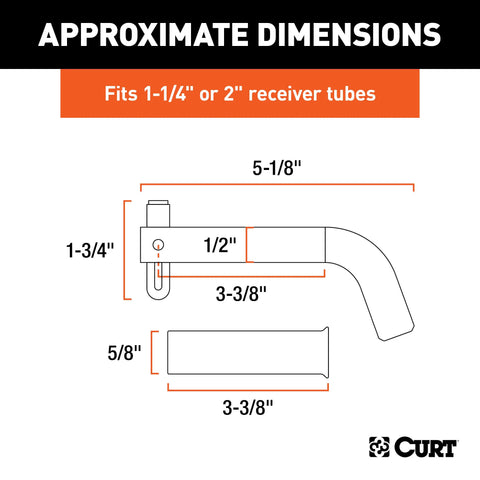 CURT 21561 - 1/2in. Swivel Hitch Pin with 5/8in. Adapter (1-1/4in. or 2in. Receiver Zinc Pa