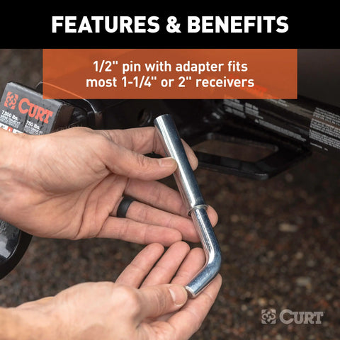 CURT 21561 - 1/2in. Swivel Hitch Pin with 5/8in. Adapter (1-1/4in. or 2in. Receiver Zinc Pa