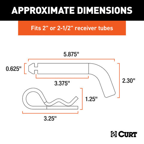 CURT 21583 5/8 Hitch Pin with Groove (2 or 2-1/2 Receiver, Zinc, Packaged)