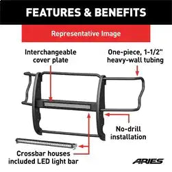 ARIES 2170020 - Pro Series Black Steel Grille Guard with Light Bar, Select Silverado 2500, 3500