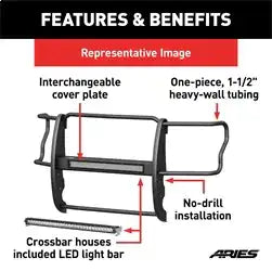 ARIES 2170029 - Pro Series Black Steel Grille Guard with Light Bar, Select Nissan Titan XD