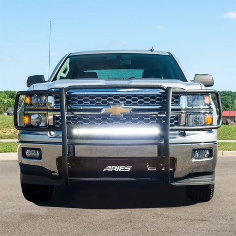 ARIES 2170030 - Pro Series Black Steel Grille Guard with Light Bar, Select Chevy Silverado 1500