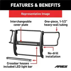 ARIES 2170034 - Pro Series Black Steel Grille Guard with Light Bar, Select Toyota 4Runner