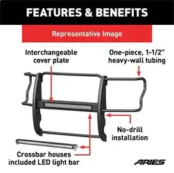 ARIES 2170035 - Pro Series Black Steel Grille Guard with Light Bar, Select Chevy Silverado 1500