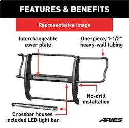 ARIES 2170037 - Pro Series Black Steel Grille Guard with Light Bar, Select Ford Ranger