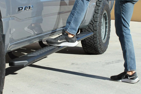 Raptor Series 2202-0602BT - 5 In OEM Style Full Tread Slide Track Running Boards Black Textured Aluminum 19-24 Dodge Ram 1500 New Body Crew Cab