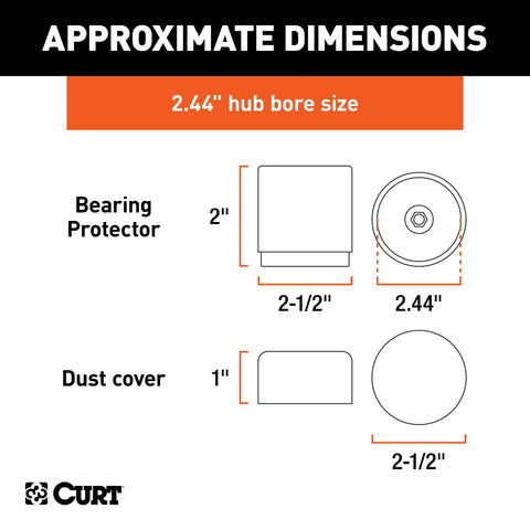 CURT 22244 2.44-Inch Trailer Wheel Bearing Protectors and Dust Covers, 2-Pack