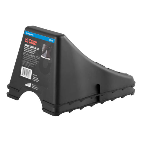 CURT 22800 Black Plastic Wheel Chocks, Vehicle, Trailer, Truck, RV, 2-Pack