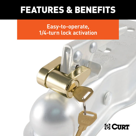CURT 23022 Coupler Lock (1/4 Pin, 3/4 Latch Span, Padlock, Brass-Plated)