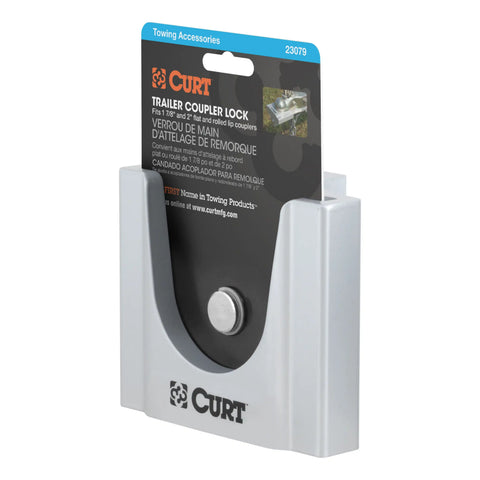 CURT 23079 Trailer Coupler Lock, Fits Most 2", 1-7/8 Couplers (Grey Aluminum)