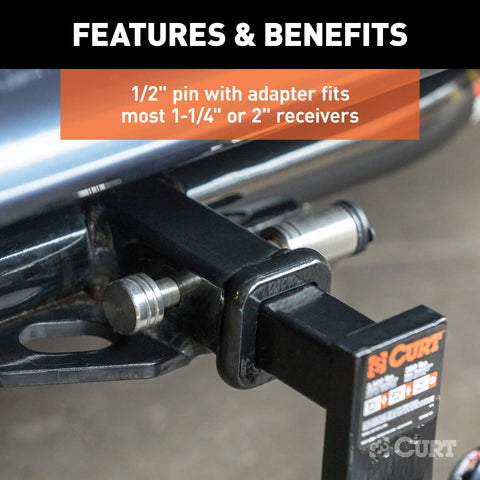 CURT 23517 1/2 Hitch Lock with 5/8 Adapter (1-1/4 or 2 Receiver, Barbell, Stainless)