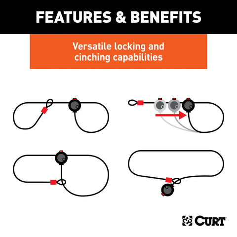 CURT 23666 Multi-Use Cable Lock (6' x 3/8 Cable, Vinyl-Coated Braided Steel)
