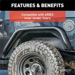 ARIES 2500201 - Black Aluminum Rear Jeep Wrangler JK Fender Flares