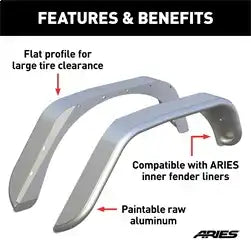 ARIES 2500202 - Paintable Raw Aluminum Rear Jeep Wrangler JK Fender Flares