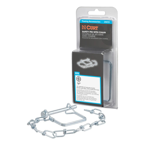 CURT 25013 1/4 Safety Pin with 12 Chain (2-3/4 Length, Packaged)