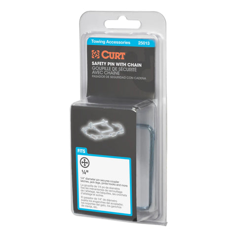 CURT 25013 1/4 Safety Pin with 12 Chain (2-3/4 Length, Packaged)
