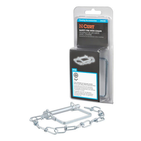 CURT 25035 - 5/16in. Safety Pin with 12in. Chain (3in. Length Packaged)
