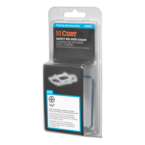 CURT 25035 - 5/16in. Safety Pin with 12in. Chain (3in. Length Packaged)