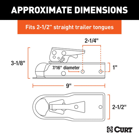 CURT 25105 - 1-7/8in. Straight-Tongue Coupler with Posi-Lock (2-1/2in. Channel 2000 lbs Zi