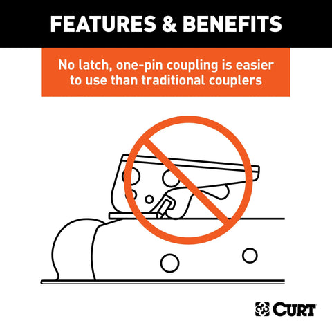 CURT 25472 QuickPin No-Latch 2 Trailer Coupler (3 Channel, 3,500 lbs)