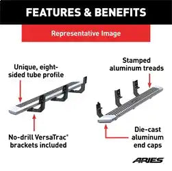 ARIES 2555006 - AdvantEDGE 5-1/2 x 85 Chrome Aluminum Side Bars, Select Ram 1500 to 5500