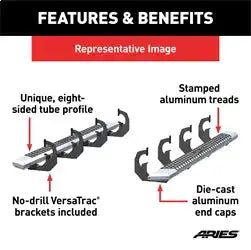 ARIES 2555012 - AdvantEDGE 5-1/2 x 75 Chrome Aluminum Side Bars, Select Ford F150, F250, F350