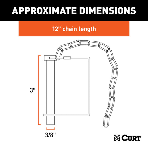 CURT 28001 3/8 Safety Pin with 12 Chain (2-3/4 Length, Packaged)