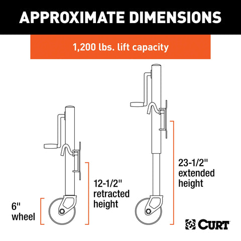 CURT 28112 Marine Jack with 6 Wheel (1,200 lbs, 10 Travel)