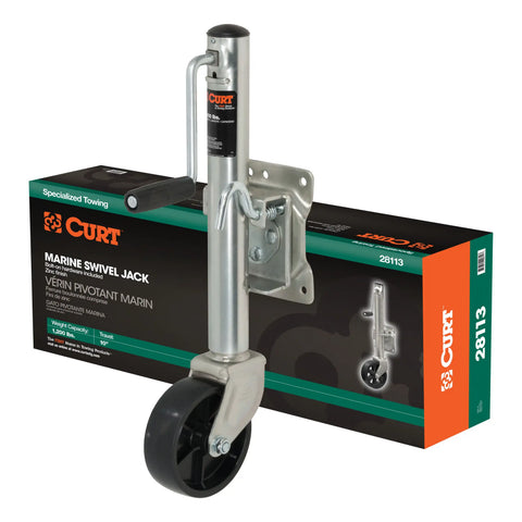 CURT 28113 Marine Jack with 6 Wheel (1,200 lbs, 10 Travel, Packaged)
