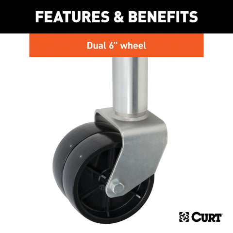 CURT 28155 Marine Jack with Dual 6 Wheels (1,500 lbs, 10 Travel)
