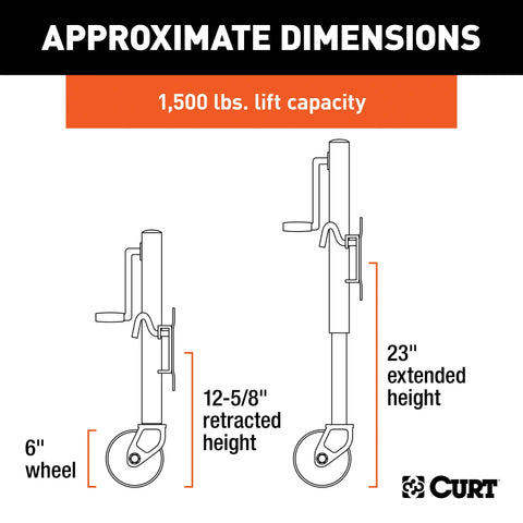 CURT 28156 Marine Jack with Dual 6 Wheels (1,500 lbs, 10 Travel, Packaged)