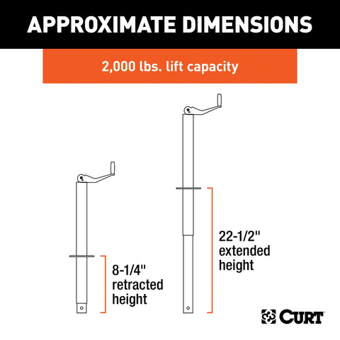 CURT 28200 - A-Frame Jack with Top Handle (2000 lbs 14in. Travel)