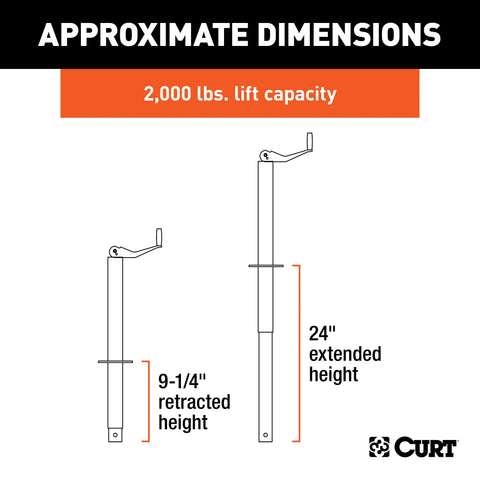 CURT 28203 A-Frame Trailer Jack, 2,000 lbs, 14-3/4 Inches Vertical Travel