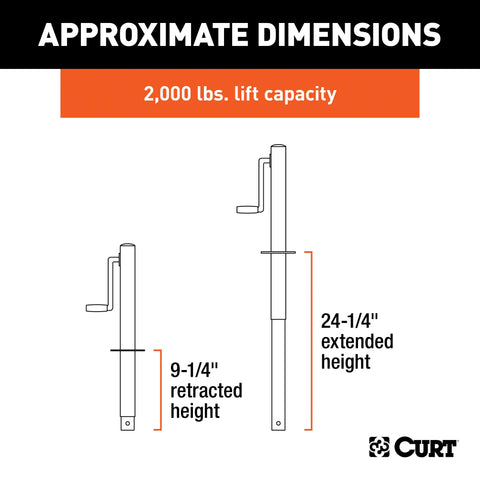 CURT 28204 A-Frame Jack with Side Handle (2,000 lbs, 14-1/2 Travel)