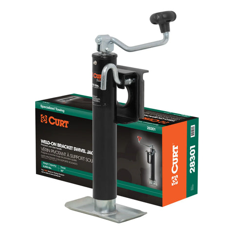 CURT 28301 Bracket-Mount Swivel Jack with Top Handle (2,000 lbs, 10 Travel, Packaged)