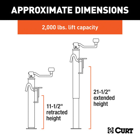 CURT 28301 Bracket-Mount Swivel Jack with Top Handle (2,000 lbs, 10 Travel, Packaged)