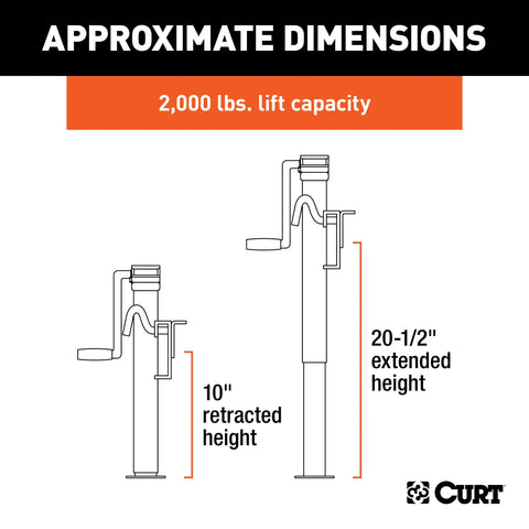 CURT 28302 Bracket-Mount Swivel Jack with Side Handle (2,000 lbs, 10 Travel)