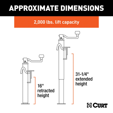 CURT 28304 Bracket-Mount Swivel Jack with Top Handle (2,000 lbs, 15 Travel)
