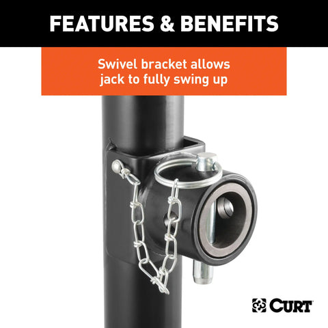 CURT 28320 Pipe-Mount Swivel Jack with Top Handle (2,000 lbs, 10 Travel)