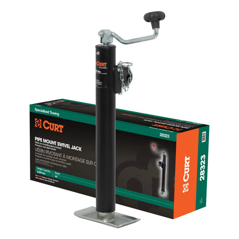 CURT 28323 Pipe-Mount Swivel Jack with Top Handle (2,000 lbs, 15 Travel, Packaged)